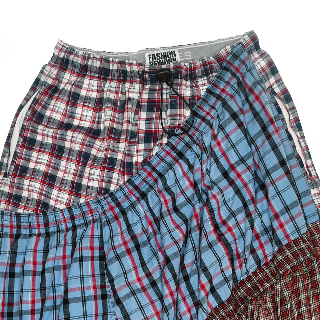 Mixed Plaid & Stripe Tiered Boxer Skirt Midi