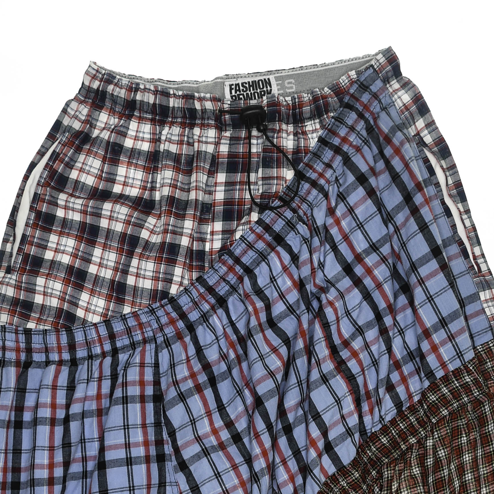Mixed Plaid & Stripe Tiered Boxer Skirt Midi