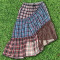 Mixed Plaid & Stripe Tiered Boxer Skirt Midi