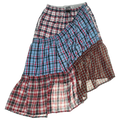 Mixed Plaid & Stripe Tiered Boxer Skirt Midi