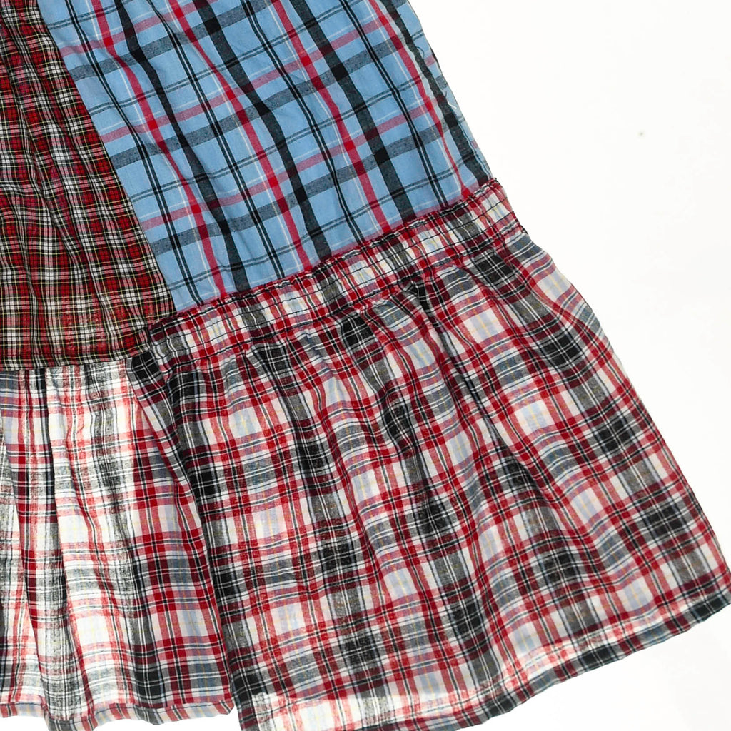 Mixed Plaid & Stripe Tiered Boxer Skirt Midi