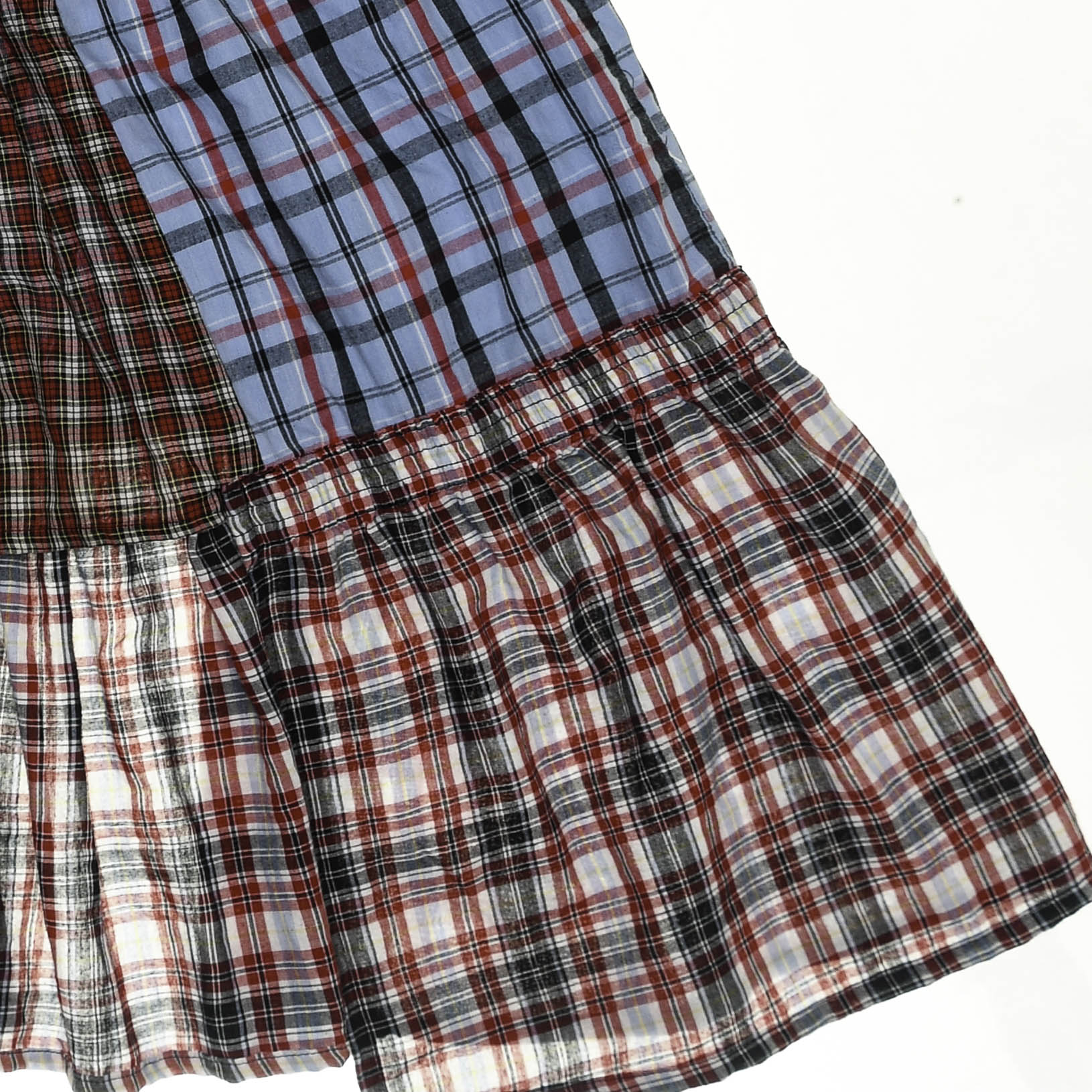 Mixed Plaid & Stripe Tiered Boxer Skirt Midi