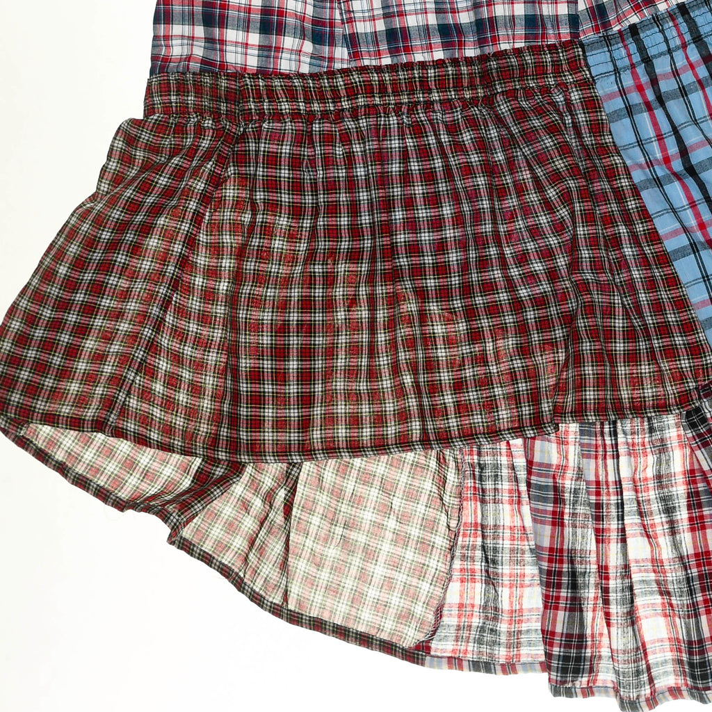 Mixed Plaid & Stripe Tiered Boxer Skirt Midi
