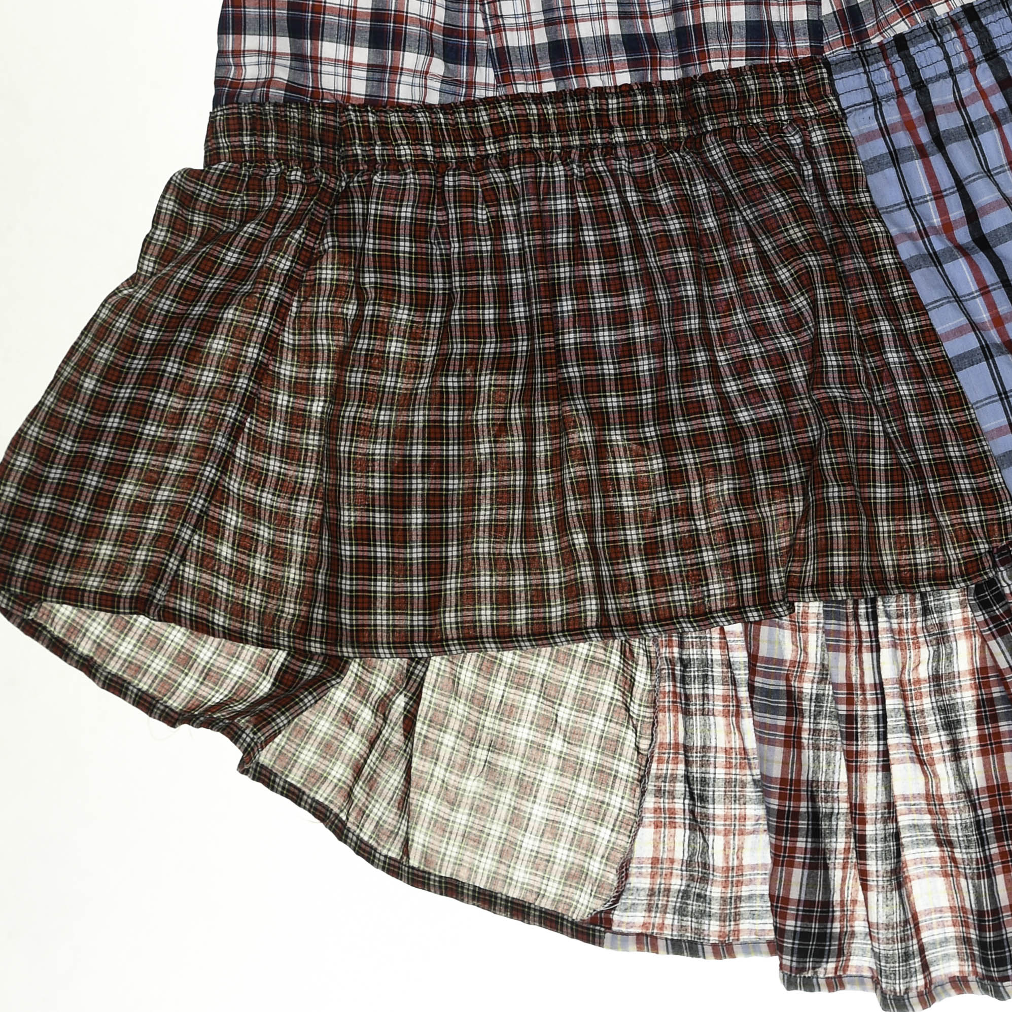 Mixed Plaid & Stripe Tiered Boxer Skirt Midi