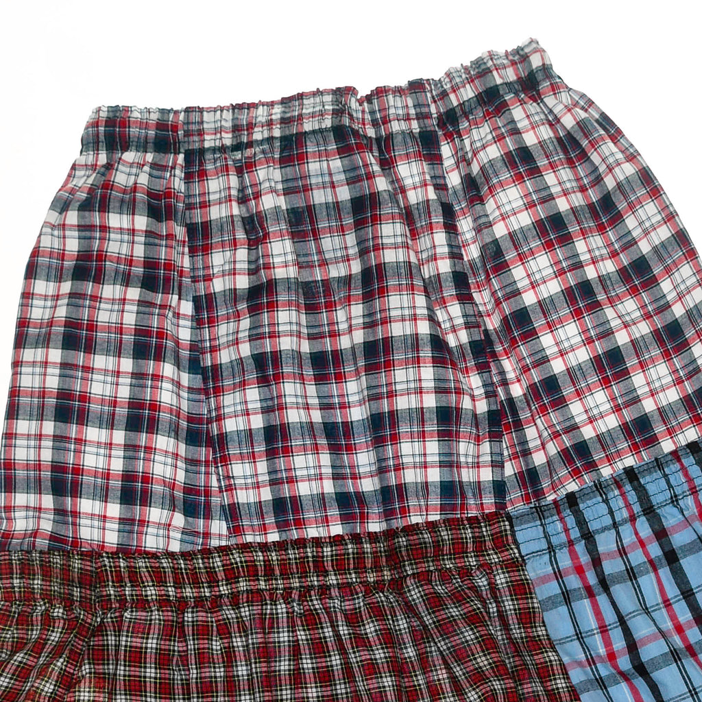 Mixed Plaid & Stripe Tiered Boxer Skirt Midi