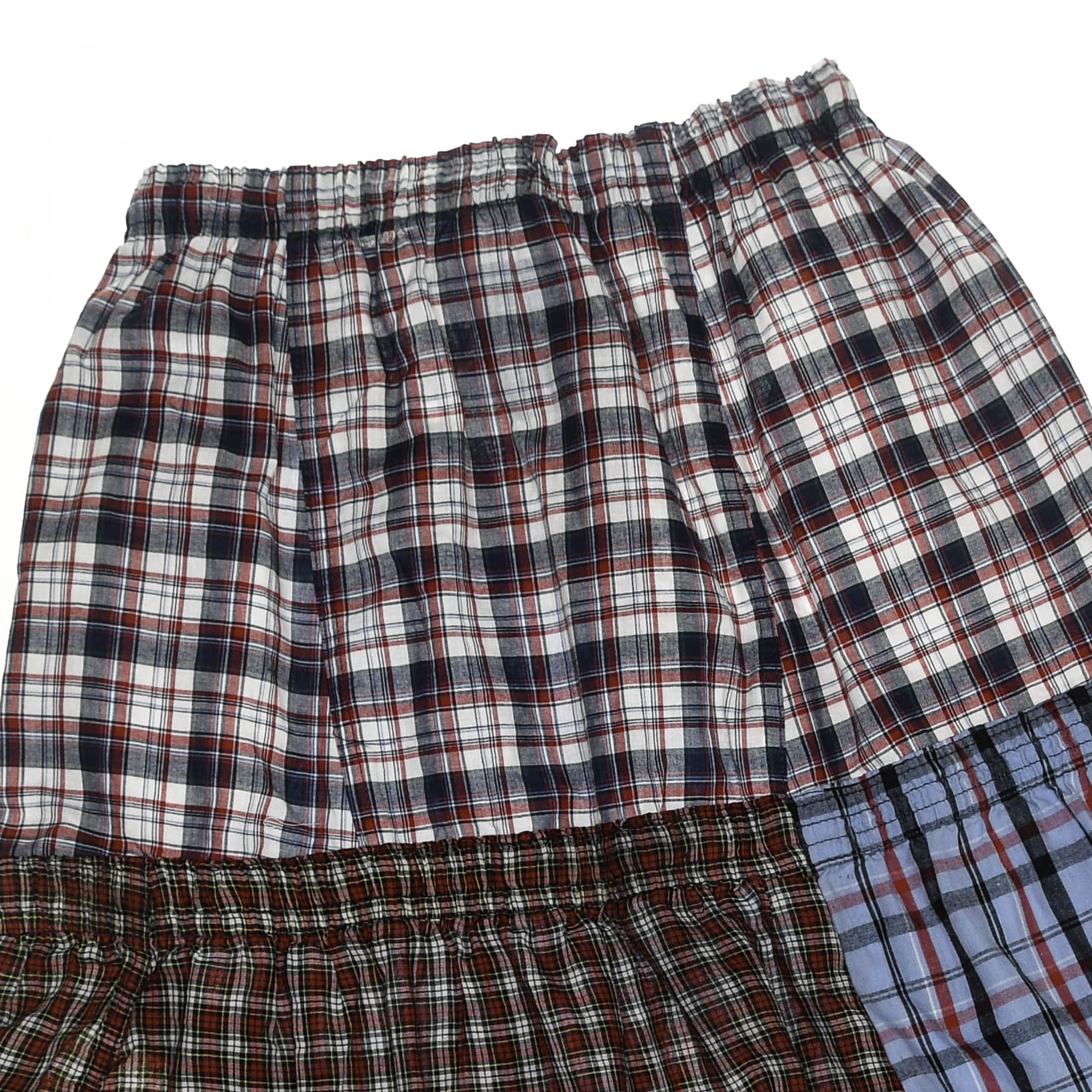 Mixed Plaid & Stripe Tiered Boxer Skirt Midi