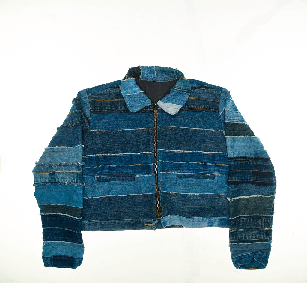 Mixed Denim Strata Cropped Jacket