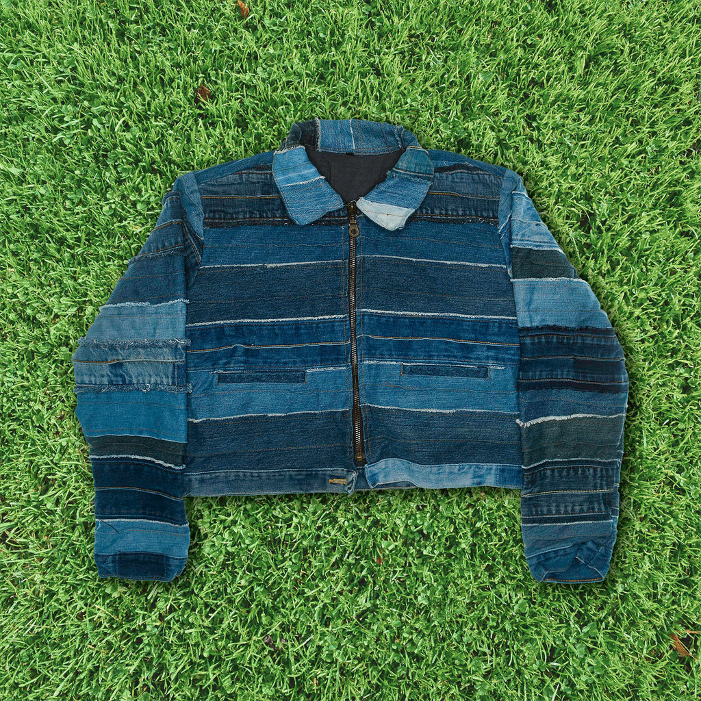 Mixed Denim Strata Cropped Jacket