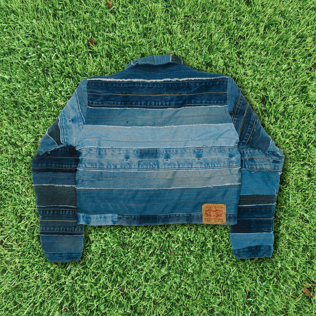 Mixed Denim Strata Cropped Jacket
