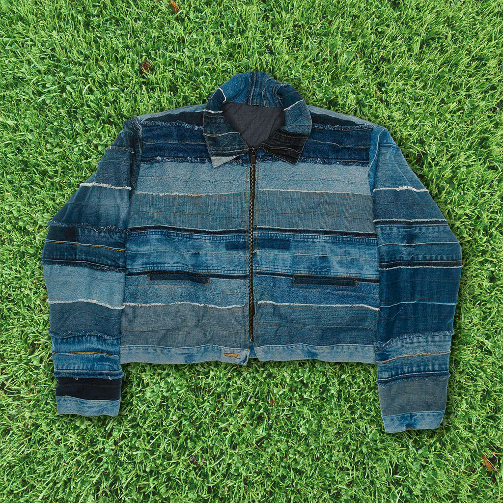Mixed Denim Strata Cropped Jacket