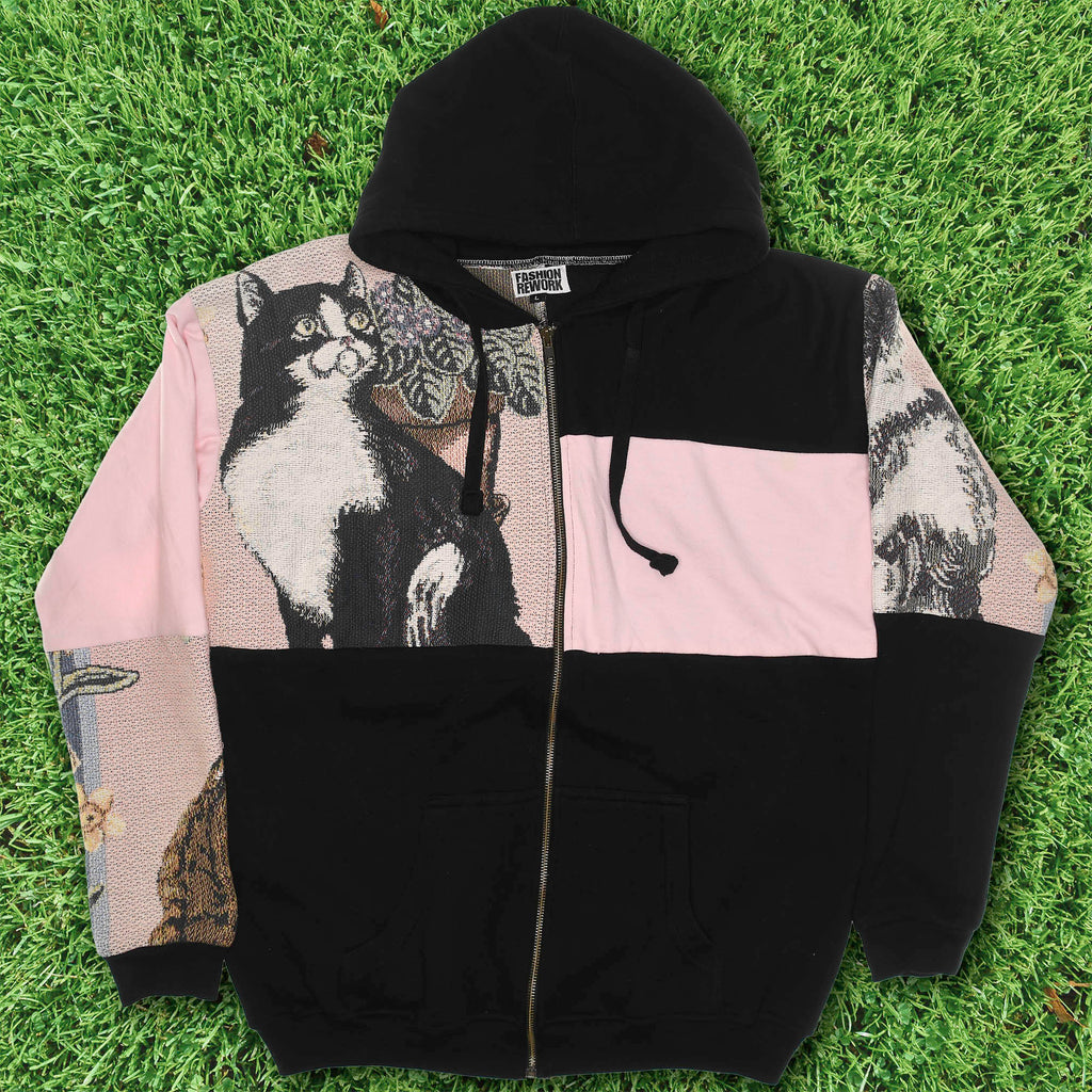 Classic Cats Patchwork Tapestry Zip Up Hoodie