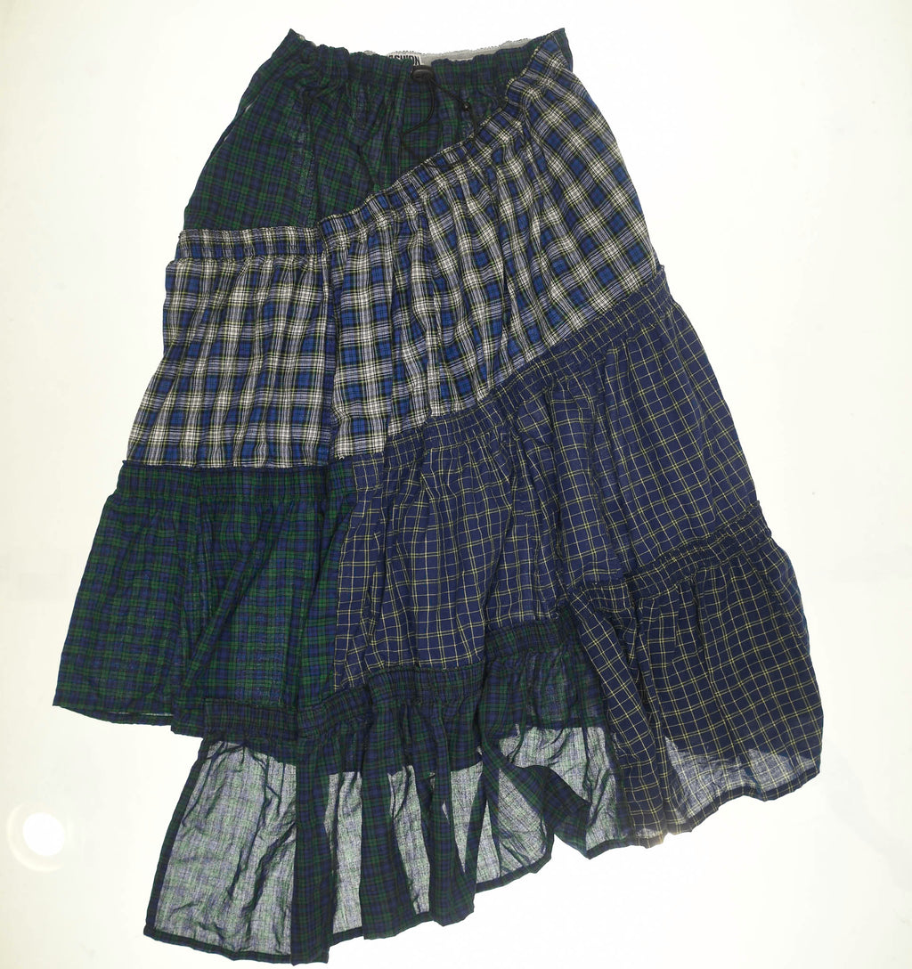 Navy Mixed Plaid Boxer Skirt Maxi
