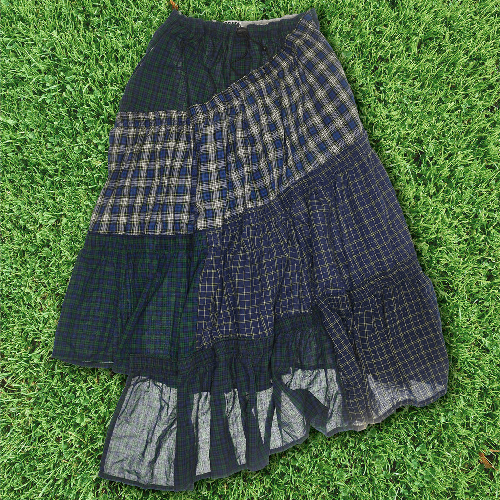 Navy Mixed Plaid Boxer Skirt Maxi