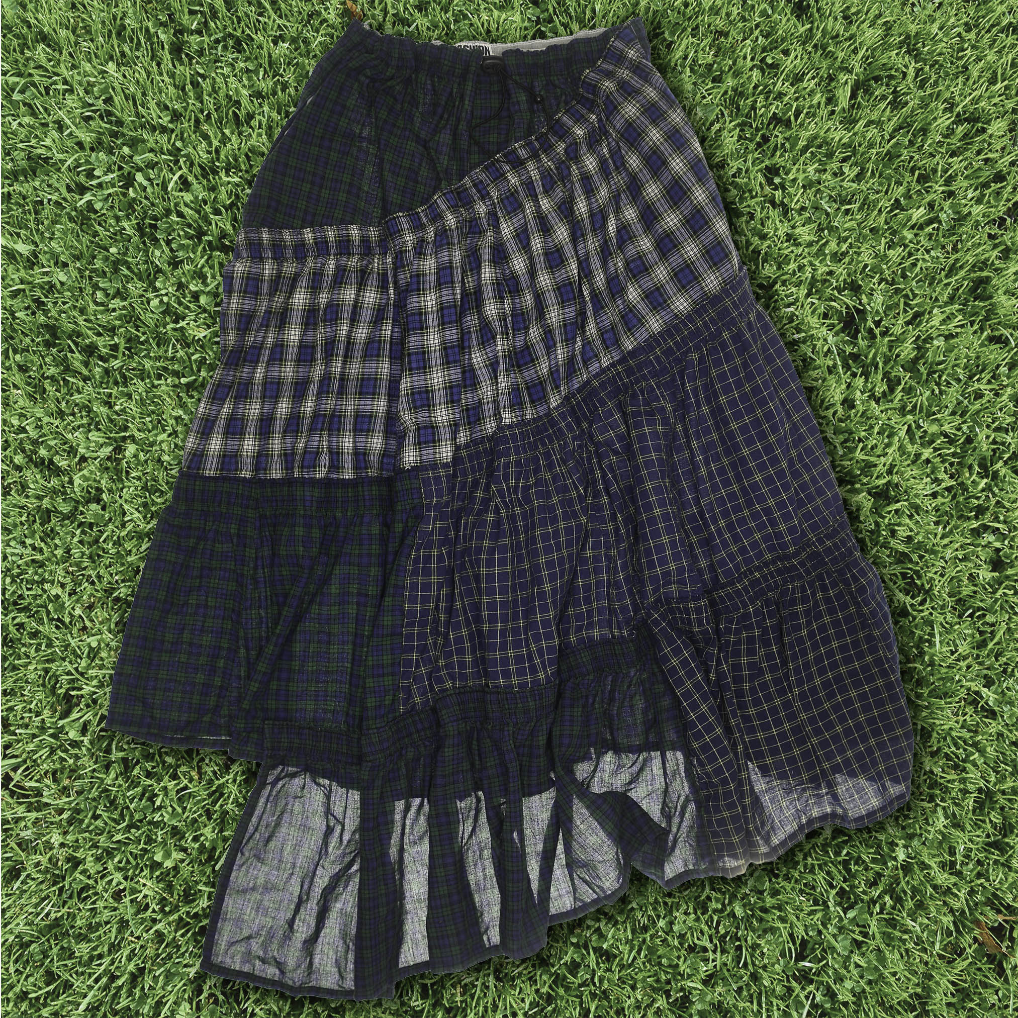 Navy Mixed Plaid Boxer Skirt Maxi