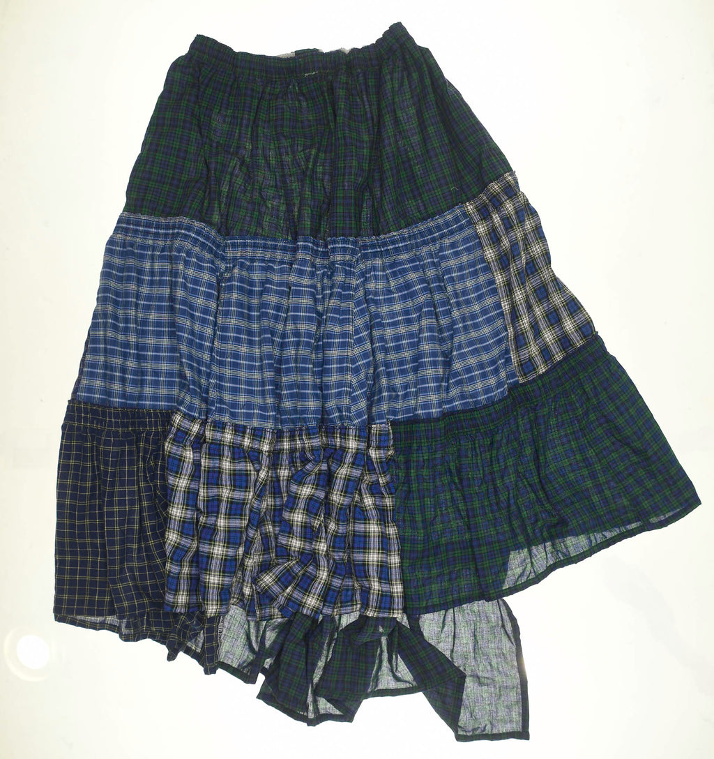 Navy Mixed Plaid Boxer Skirt Maxi