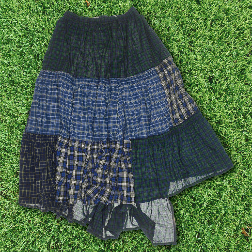 Navy Mixed Plaid Boxer Skirt Maxi