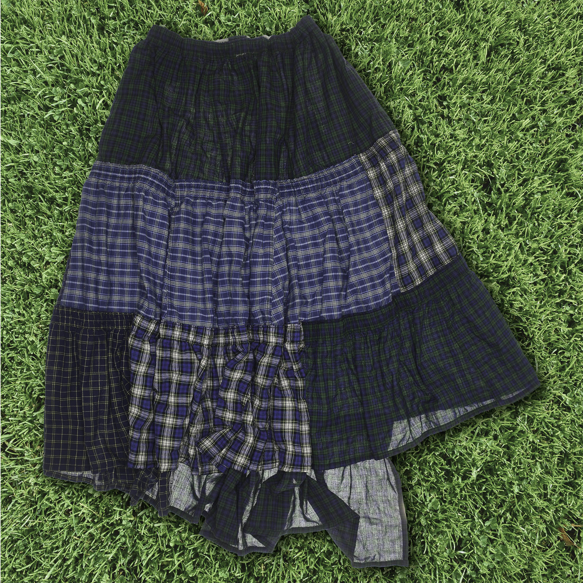 Navy Mixed Plaid Boxer Skirt Maxi