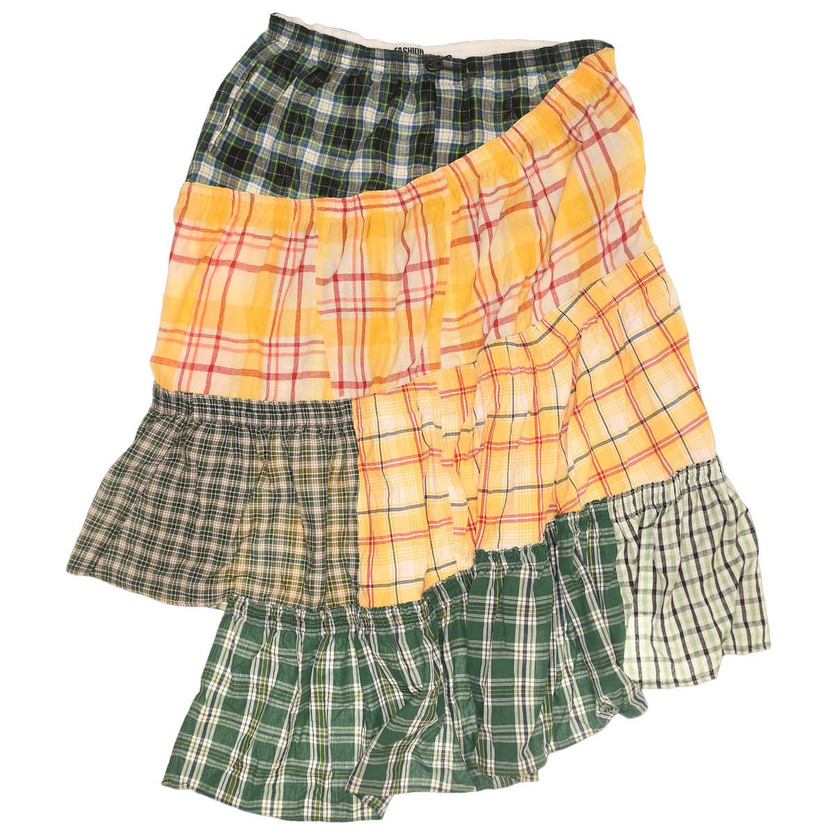 Yellow & Green Asymmetric Boxer Skirt Maxi