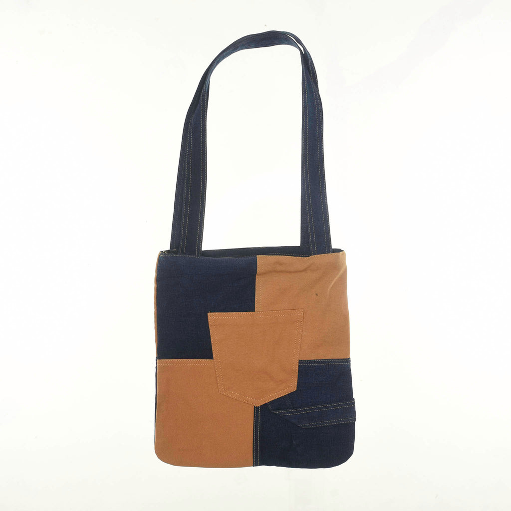 Canvas and Dark Blue Jean Reworked Tote