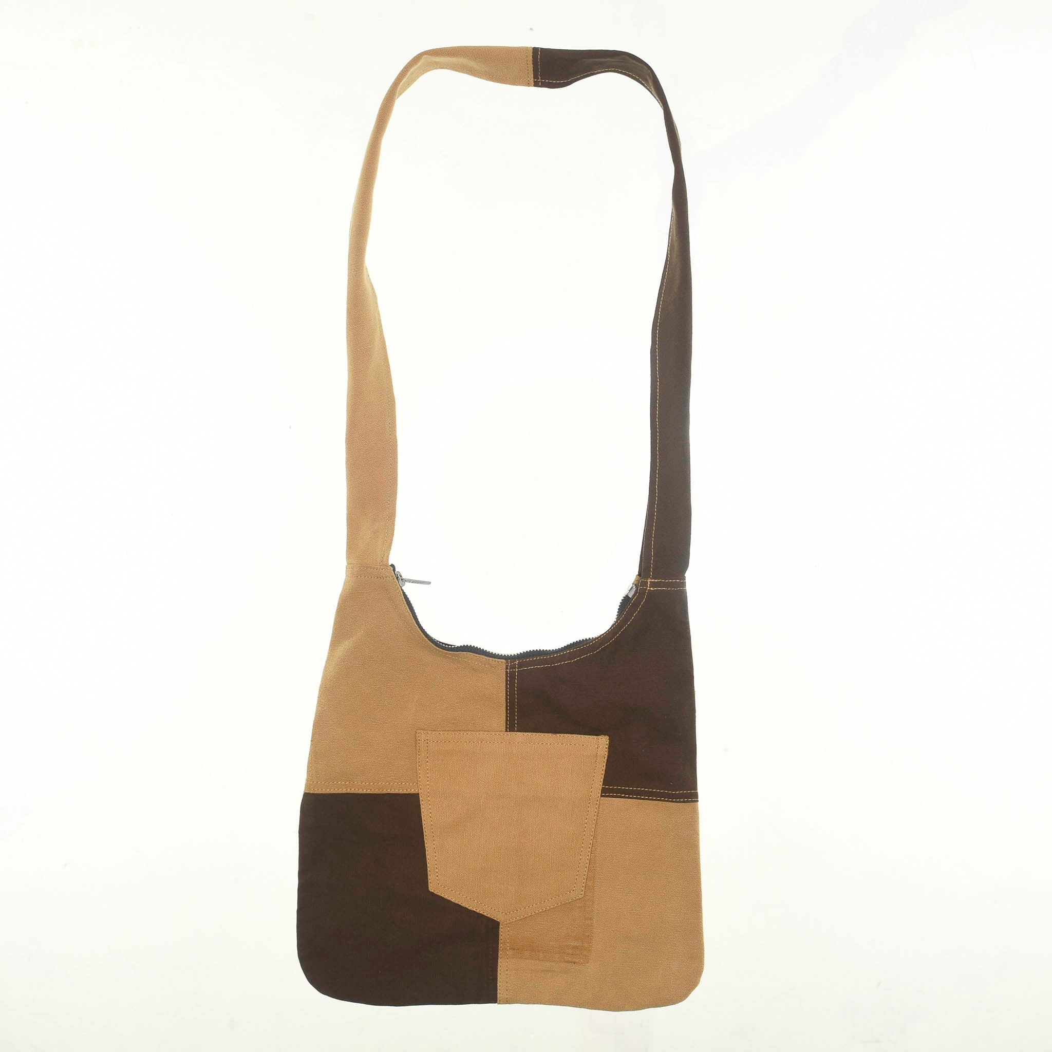 Canvas and Dark Brown Canvas Jean Reworked Tote