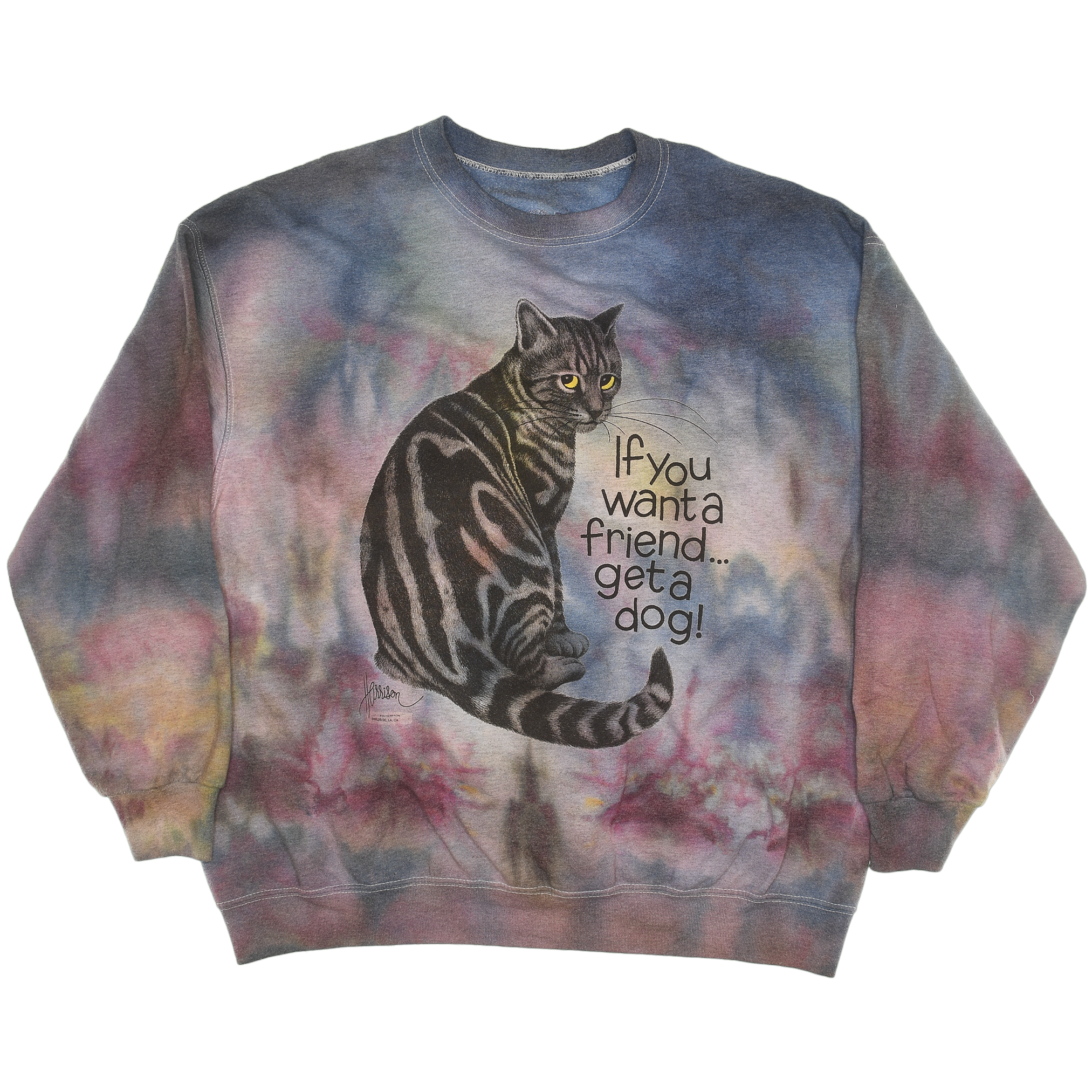 "If you want a friend, get a dog!" Iced Dye Cat Pullover