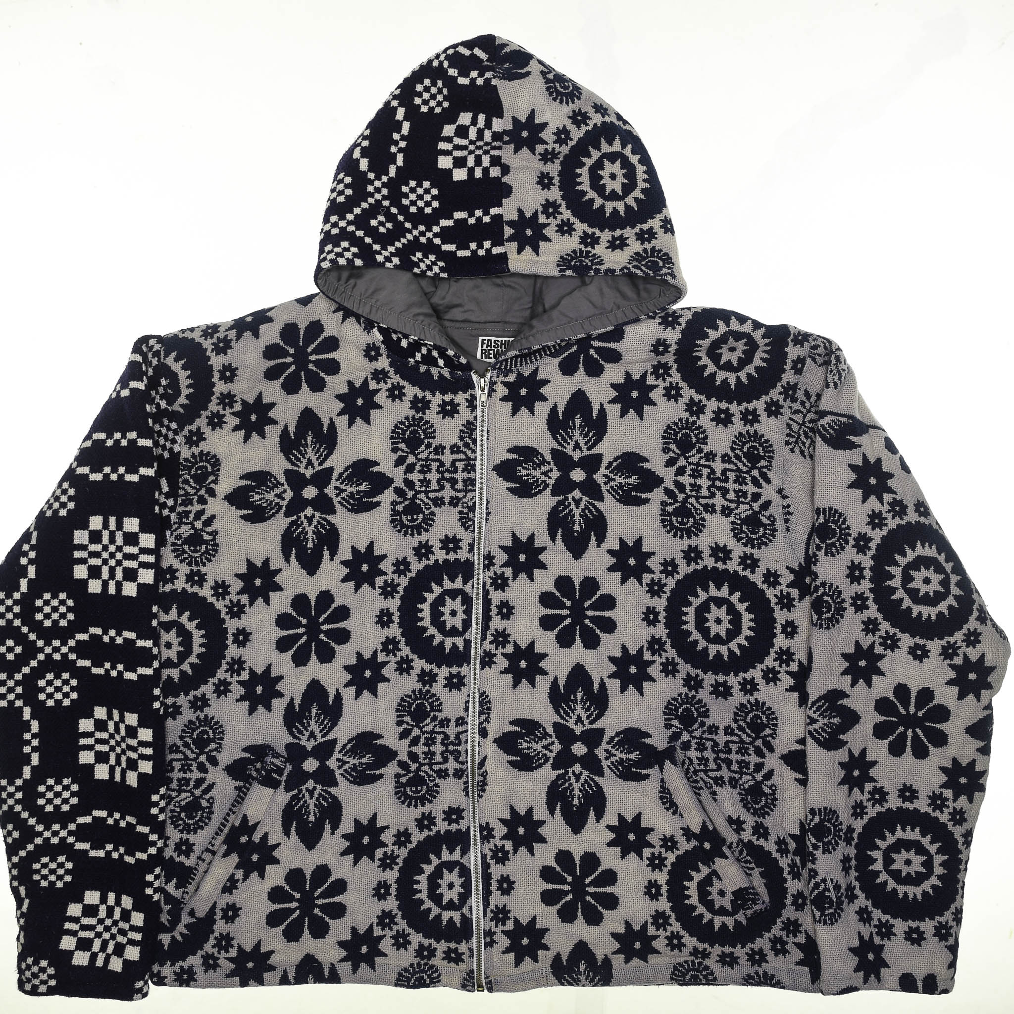 Blue & White Patterned Double Tapestry Zip Coat