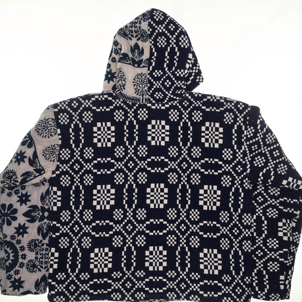 Blue & White Patterned Double Tapestry Zip Coat