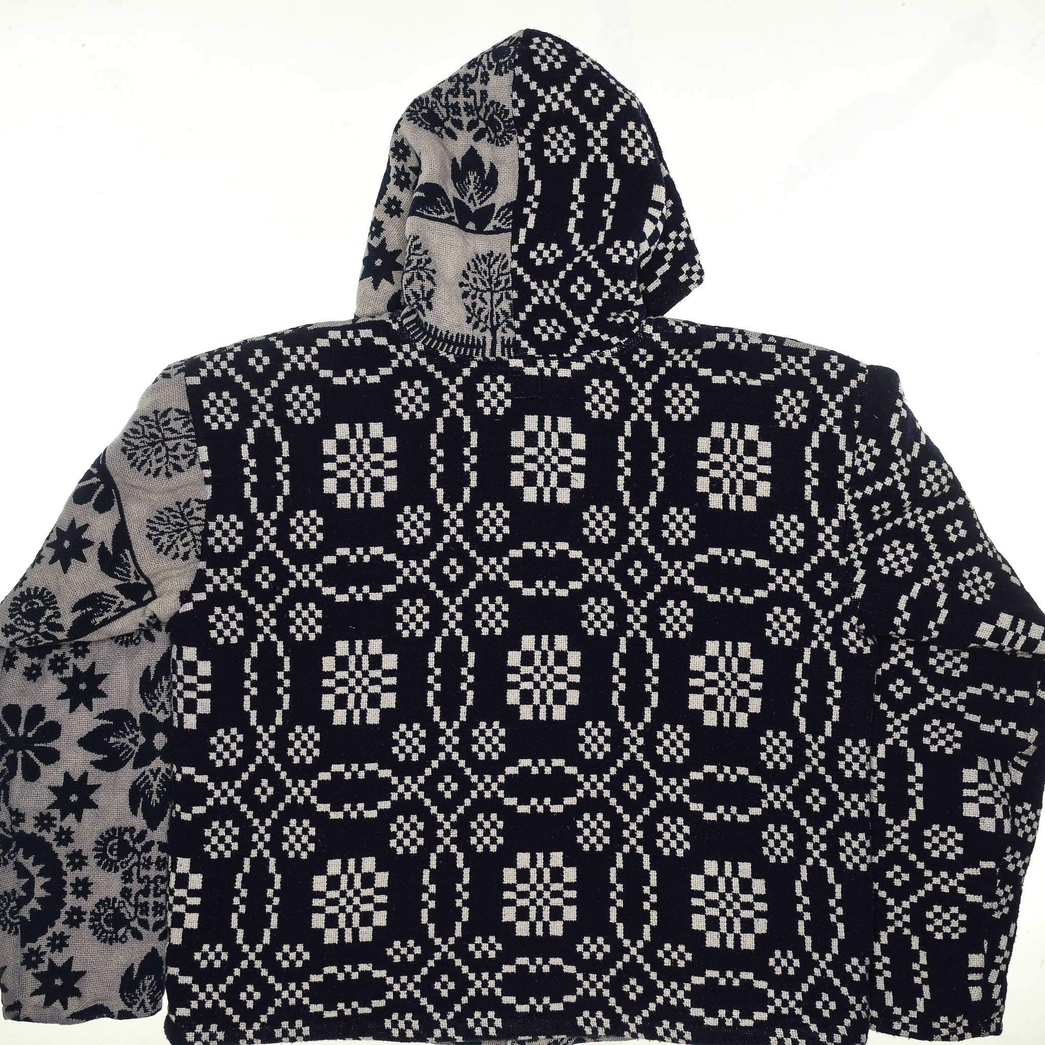 Blue & White Patterned Double Tapestry Zip Coat