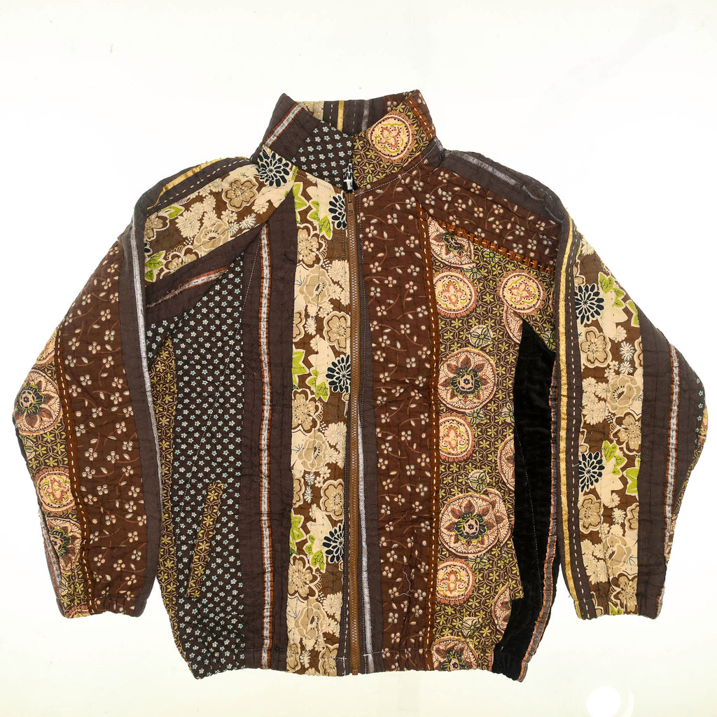 Brown Floral Quilt Bomber Jacket