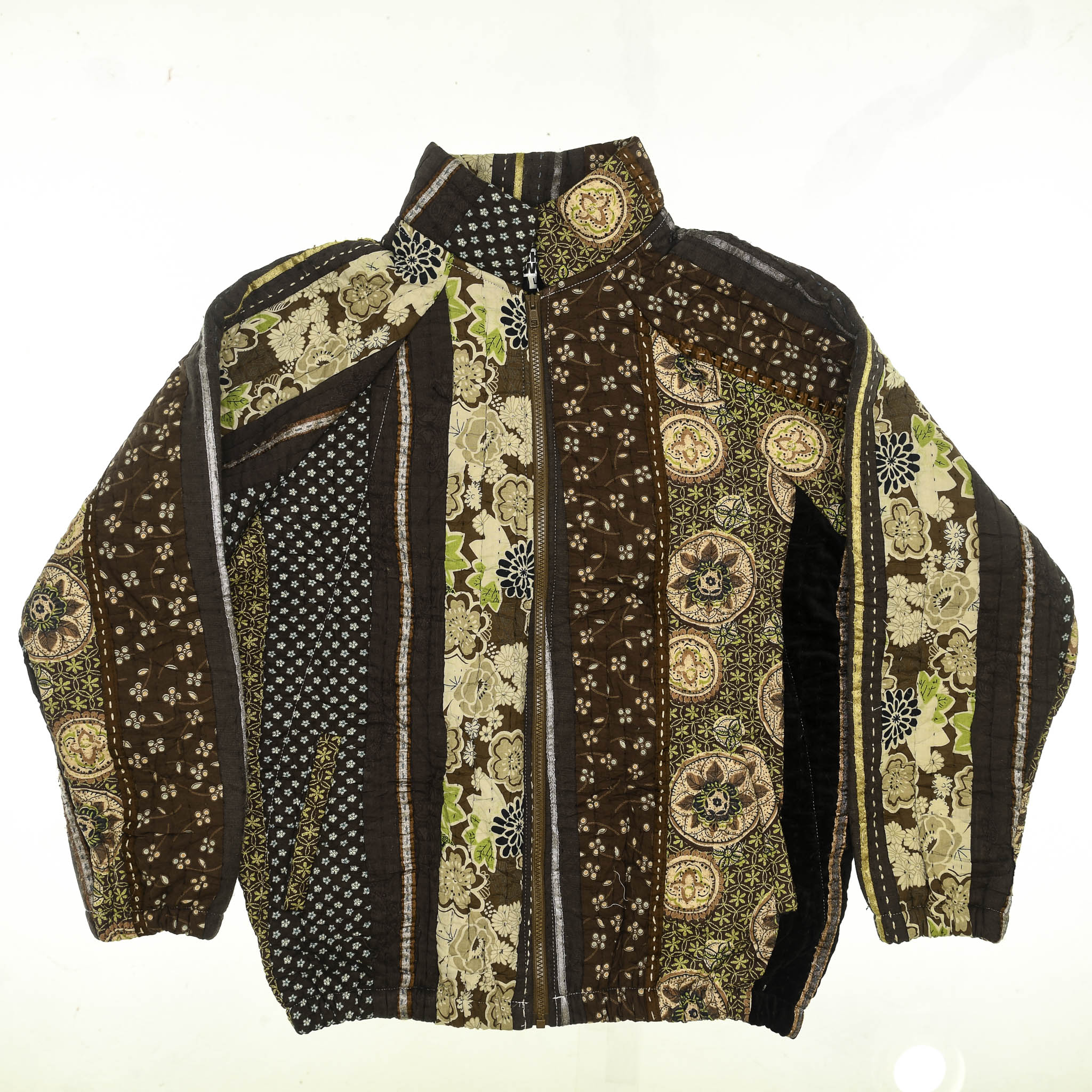 Brown Floral Quilt Bomber Jacket