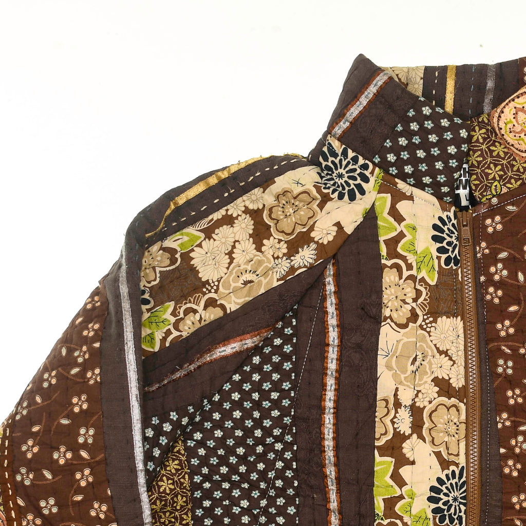 Brown Floral Quilt Bomber Jacket