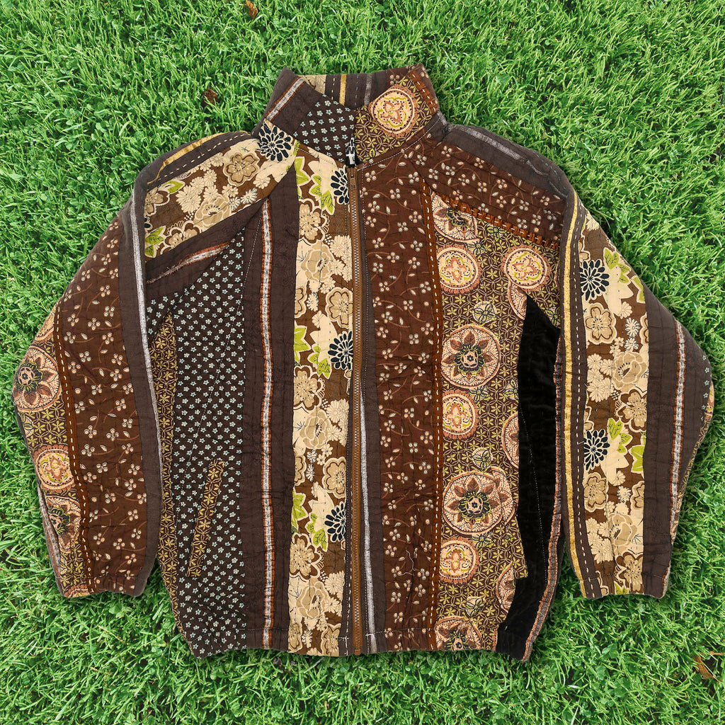 Brown Floral Quilt Bomber Jacket