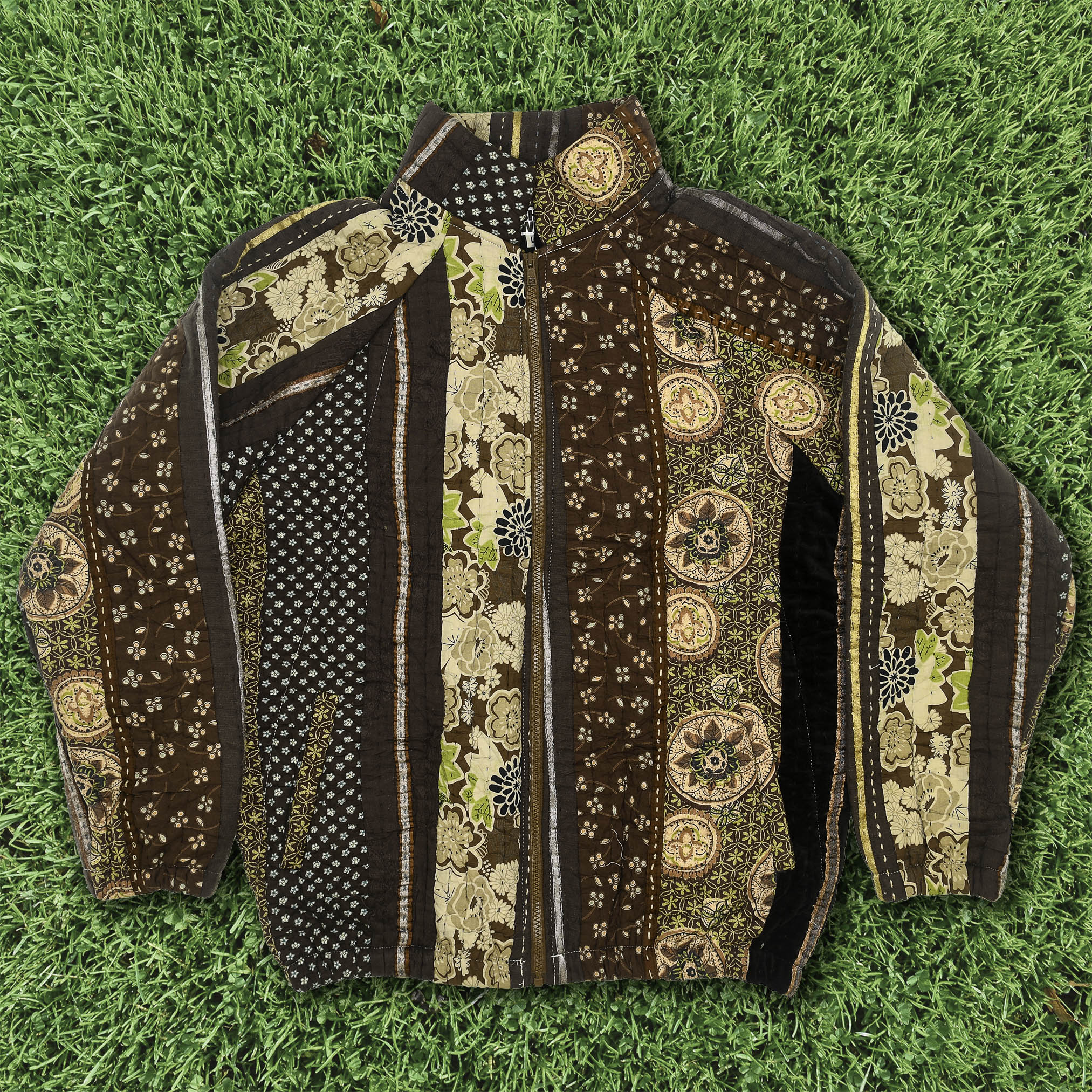 Brown Floral Quilt Bomber Jacket