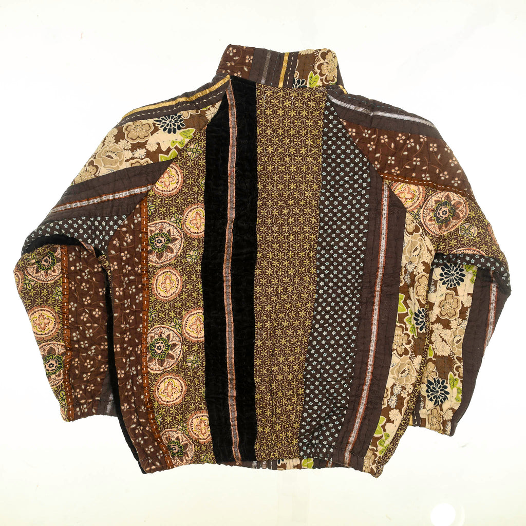 Brown Floral Quilt Bomber Jacket