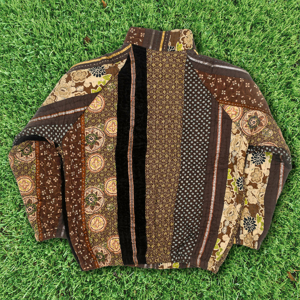 Brown Floral Quilt Bomber Jacket