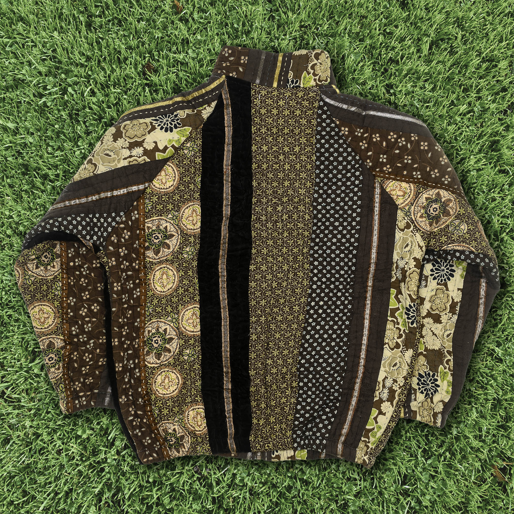 Brown Floral Quilt Bomber Jacket