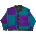 80s Checkered Style Crochet Denim Jacket