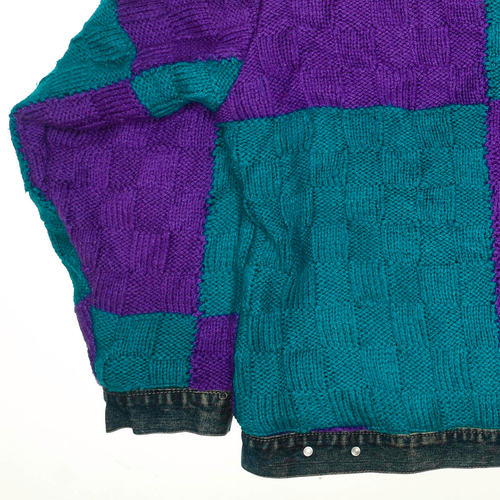 80s Checkered Style Crochet Denim Jacket