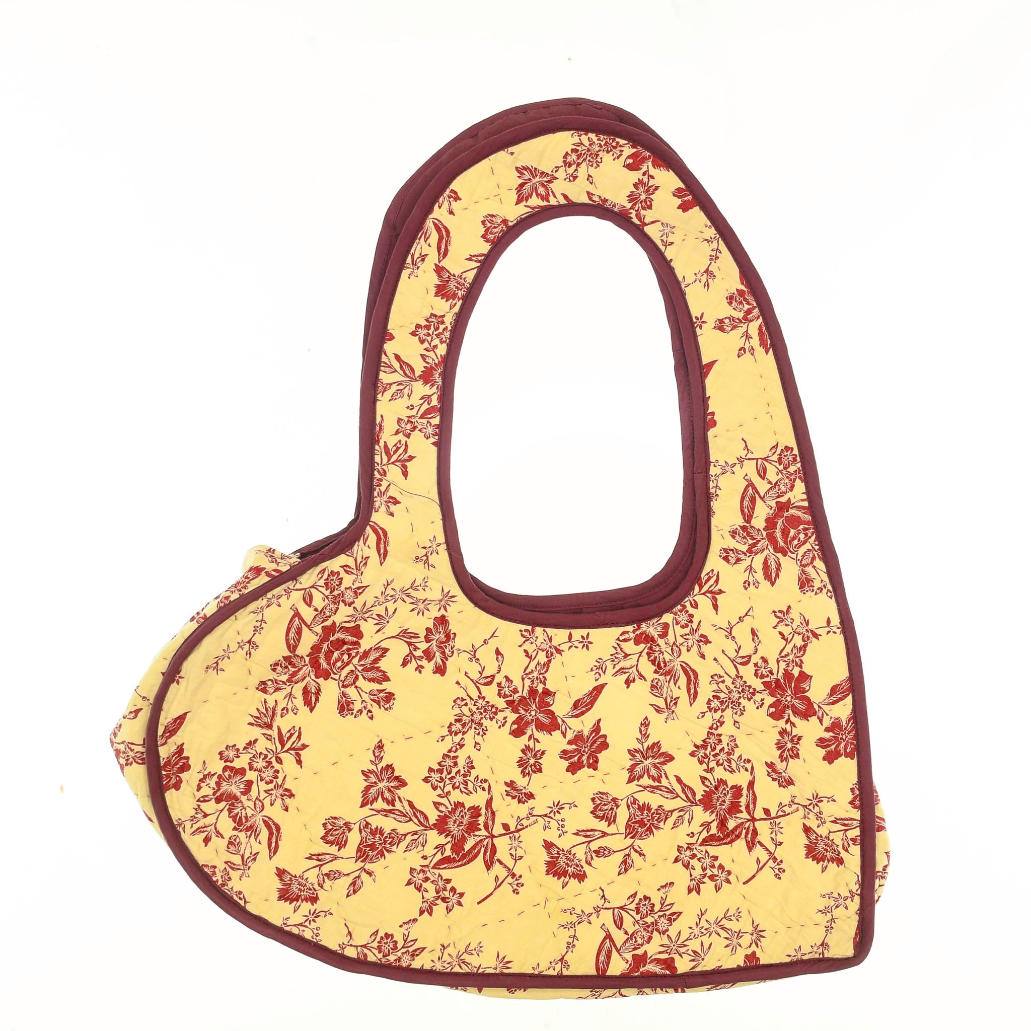 Maroon Floral Quilt Heart Bag