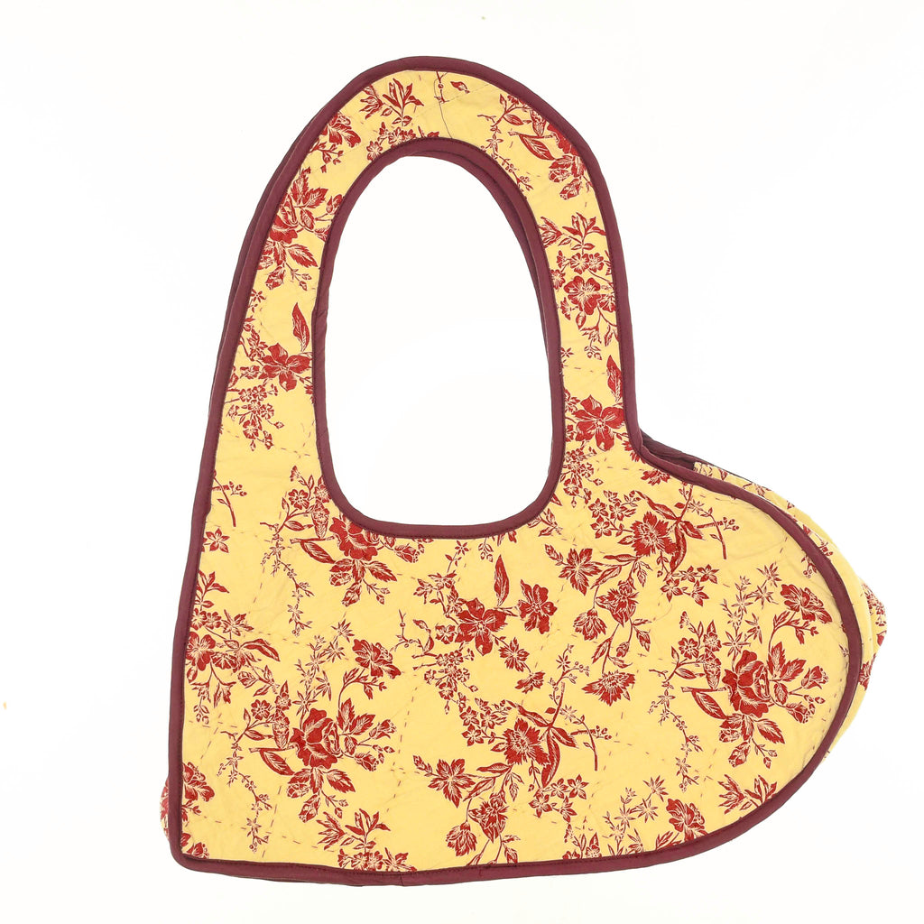 Maroon Floral Quilt Heart Bag