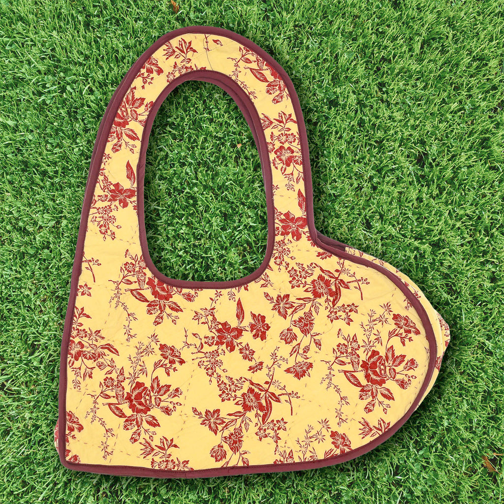 Maroon Floral Quilt Heart Bag