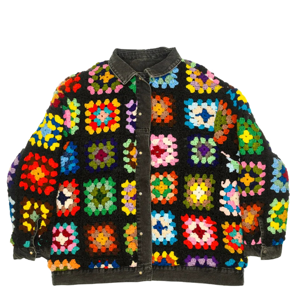 Granny Square Reversable Crochet Black Jean Jacket
