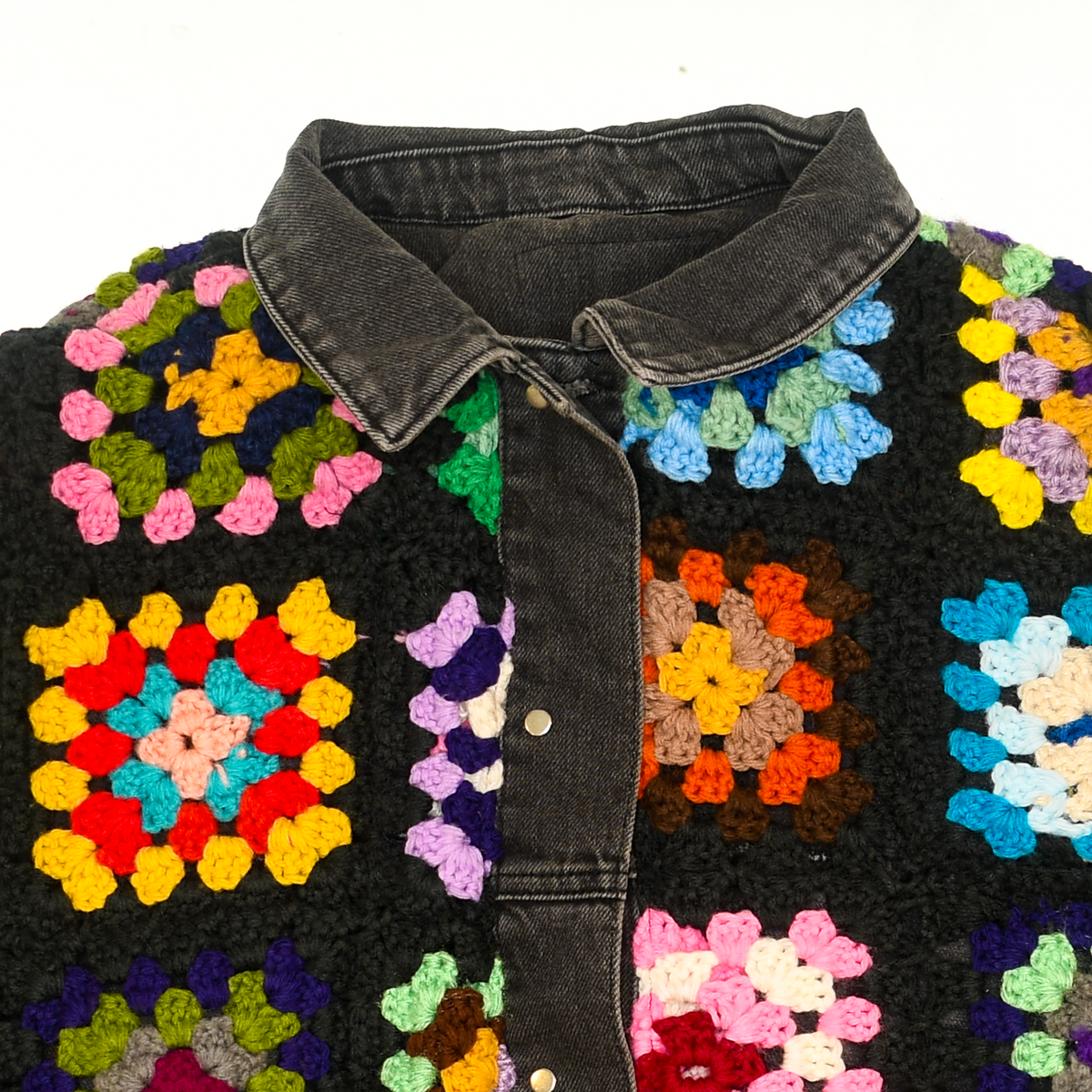 Granny Square Reversable Crochet Black Jean Jacket