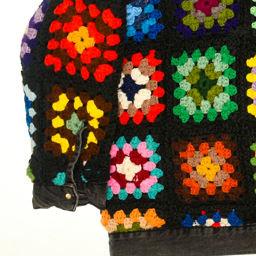 Granny Square Reversable Crochet Black Jean Jacket