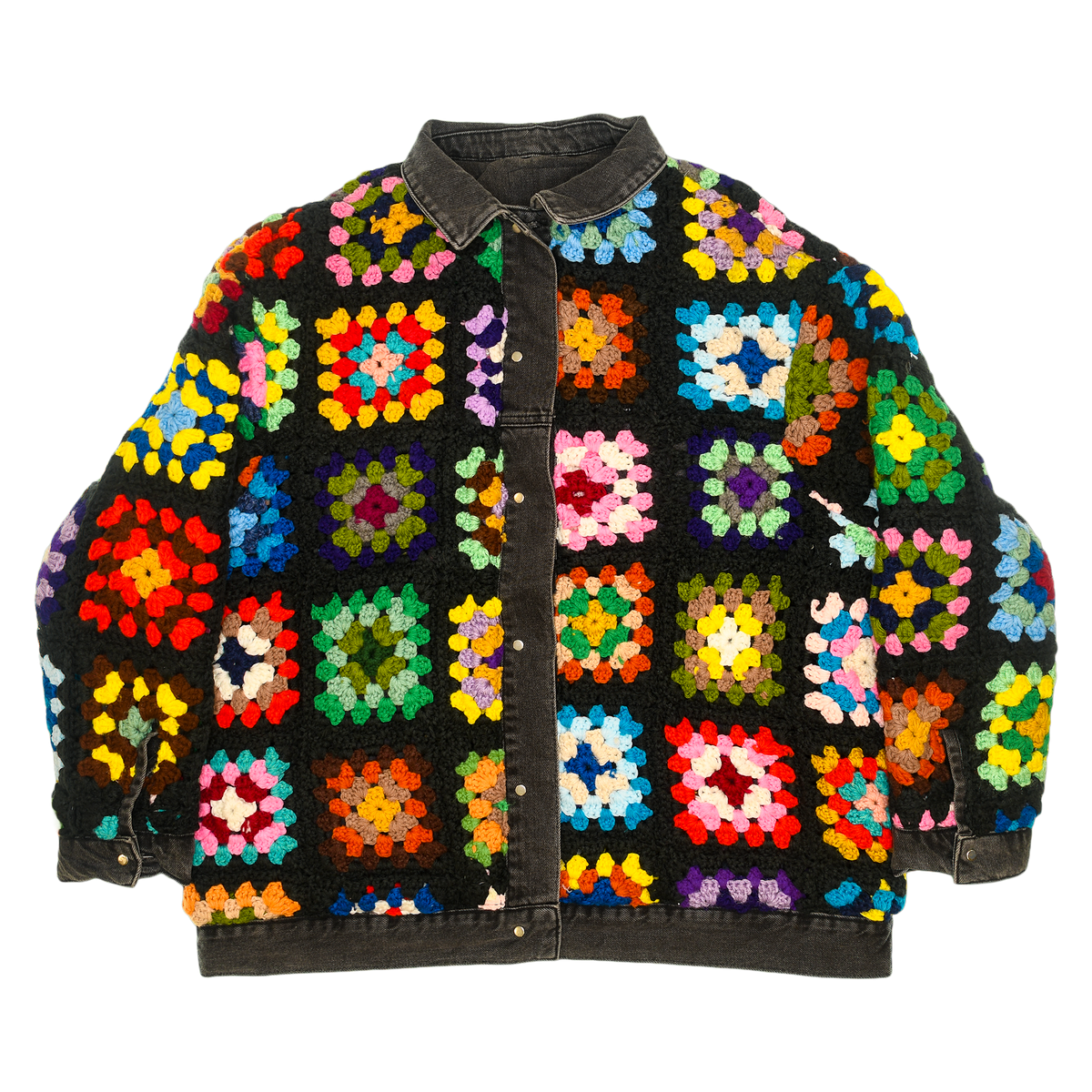 Granny Square Reversable Crochet Black Jean Jacket