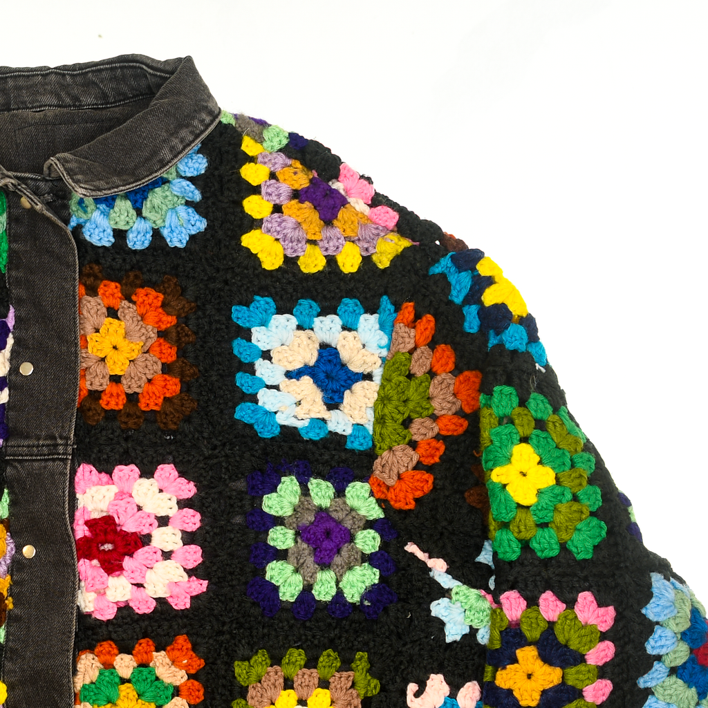 Granny Square Reversable Crochet Black Jean Jacket