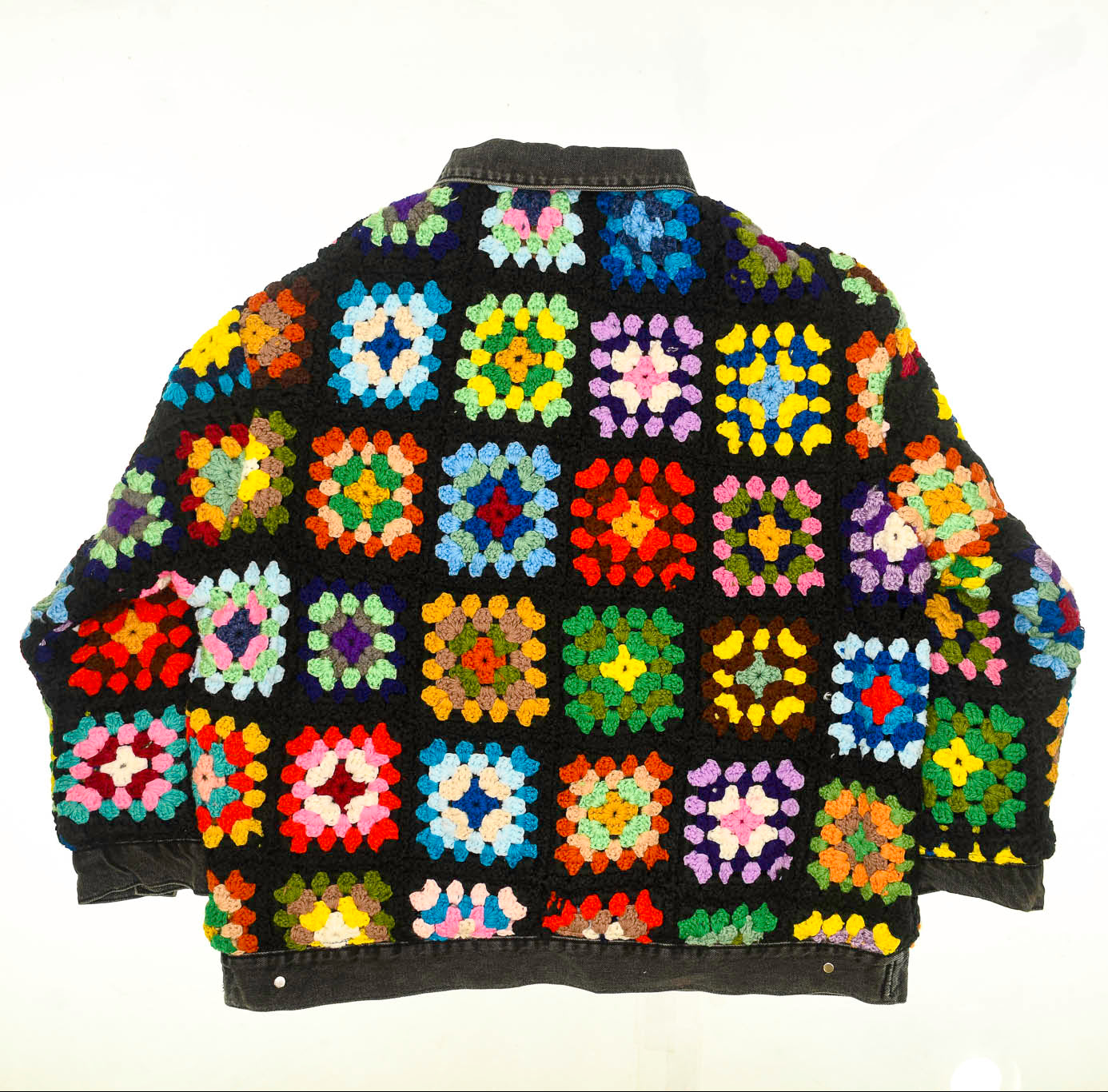 Granny Square Reversable Crochet Black Jean Jacket