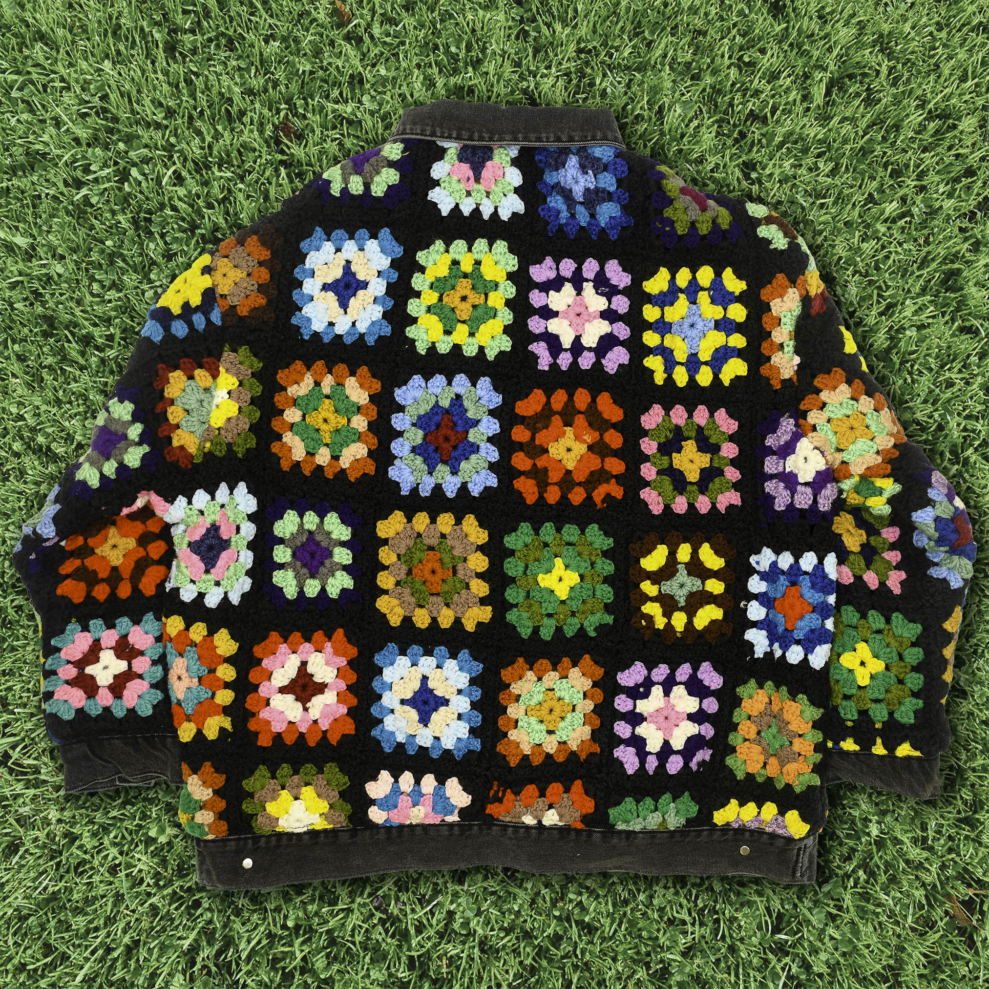 Granny Square Reversable Crochet Black Jean Jacket