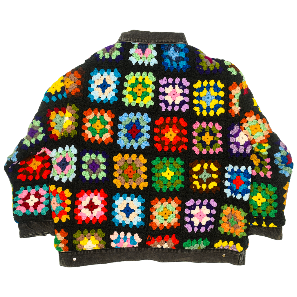 Granny Square Reversable Crochet Black Jean Jacket