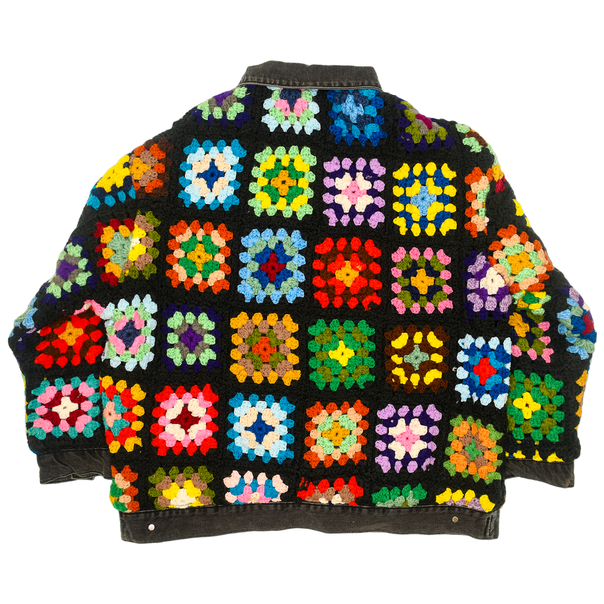 Granny Square Reversable Crochet Black Jean Jacket
